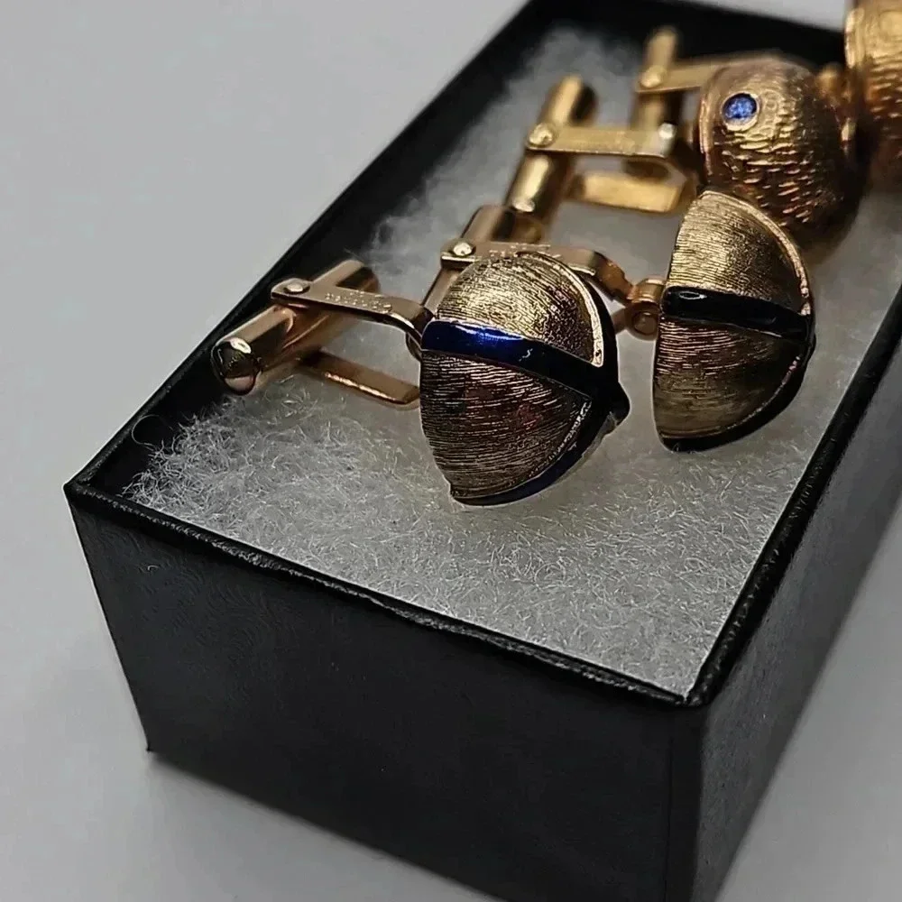 Christian Dior Bullet Back Gold Tone and Blue Cufflinks (Two sets)